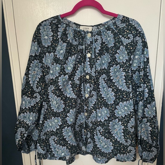 J Crew Collection tie-sleeve button-front top in Ratti® Pacific paisley - Picture 2 of 3